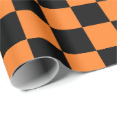 Papier Cadeau Orange et noir Checkered (Coin rond)