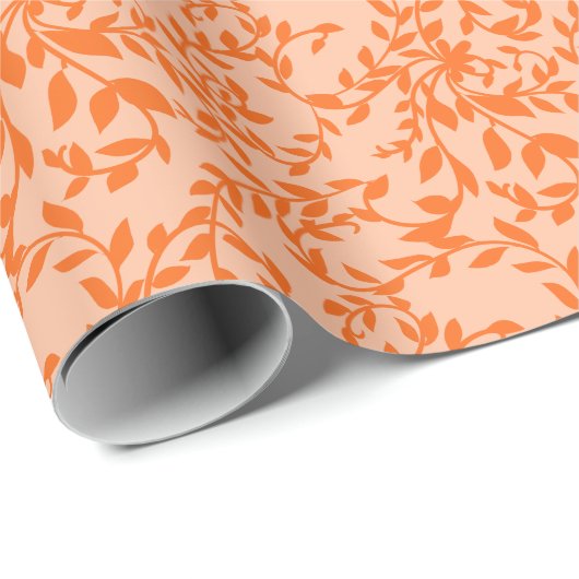 Papier Cadeau Orange Feuille Botanique Floral Script nom personn (Coin rond)