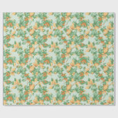 PAPIER CADEAU ORANGE & FEUILLES D'AUTOMNE VERTES (Plat)