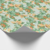 PAPIER CADEAU ORANGE & FEUILLES D'AUTOMNE VERTES (Coin)