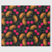 Papier Cadeau Orange Floral Cherry Pattern (Plat)