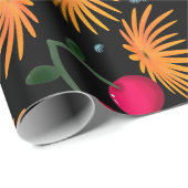 Papier Cadeau Orange Floral Cherry Pattern (Coin rond)
