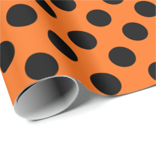 Papier Cadeau Orange-foncé avec le pois noir