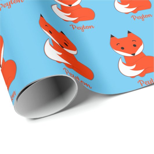 Papier Cadeau Orange Fox Ajouter un nom Wrapper Paper (Coin rond)