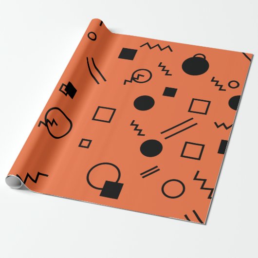 Papier Cadeau Orange, fun, trendy, geometric Memphis graphic (Déroulé)