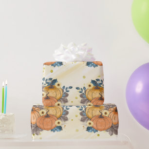 Papier Cadeau Orange Glittery Citrouilles Sur Glittery Jaune Mer