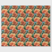 Papier Cadeau Orange Hawaiian Hibiscus Fleurs (Plat)
