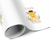 Papier Cadeau Orange jaune halloween astuce fantôme ou traiter a (Coin rond)