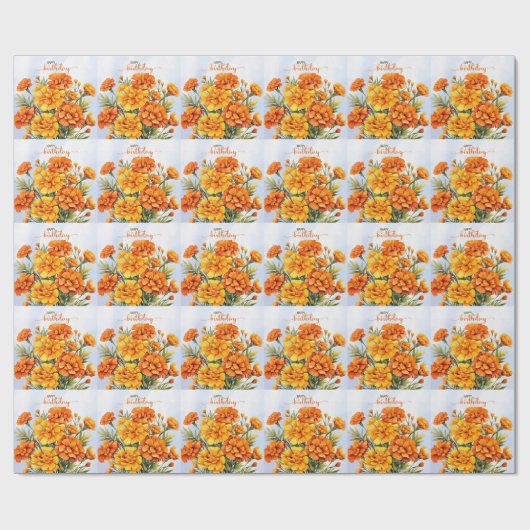 Papier Cadeau Orange Marigolds en pleine floraison Joyeux annive (Plat)