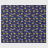 Papier Cadeau Orange & Marine Blue Peony & Rose Floral Mariage (Plat)