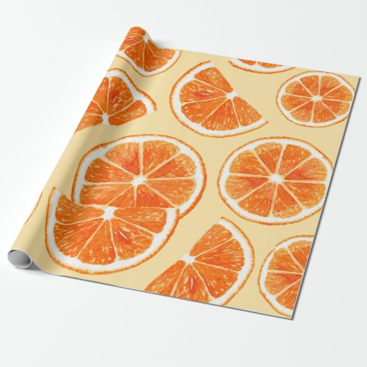 Papier Cadeau orange motif fruits, alimentation alimentation aqu (Déroulé)