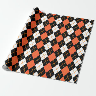 Papier Cadeau Orange noir Jacquard blanc Diamant Design