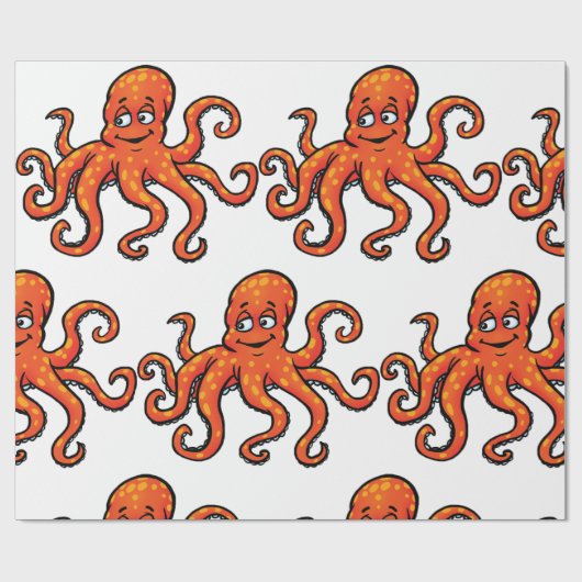 Papier Cadeau Orange Octopus Cartoon Ocean Sea Creature (Plat)