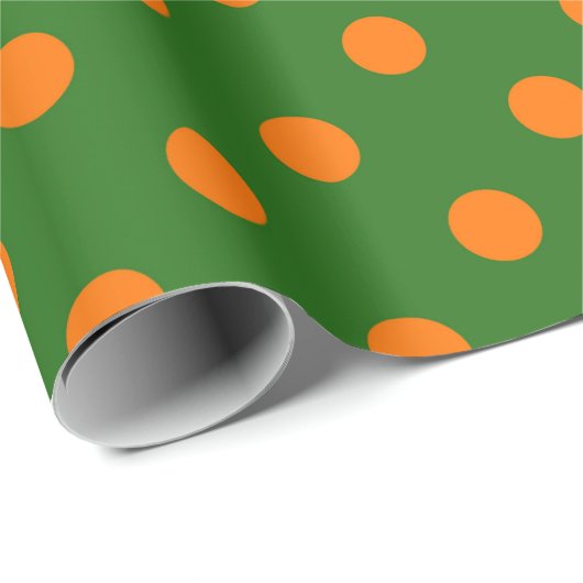 Papier Cadeau Orange On Green Polka Dots Pattern Design  (Coin rond)