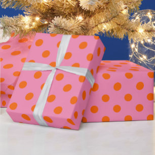 Papier Cadeau Orange On Rose Pois Design Motif