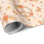 Papier Cadeau Orange Peace Floral (Coin rond)