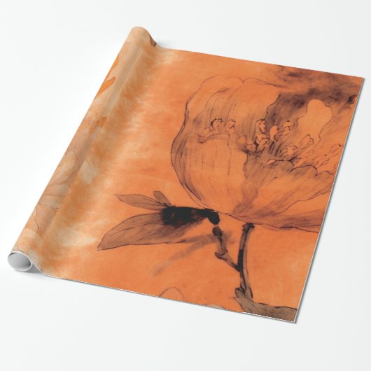 Papier Cadeau Orange Peonies 2 Découpage Conception de collage (Déroulé)