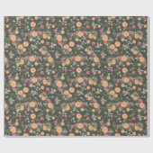 Papier Cadeau Orange Pin floral Aquarelle vert de vacances (Plat)