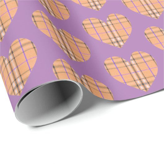 Papier Cadeau Orange Plaid Flannel Heart (Coin rond)
