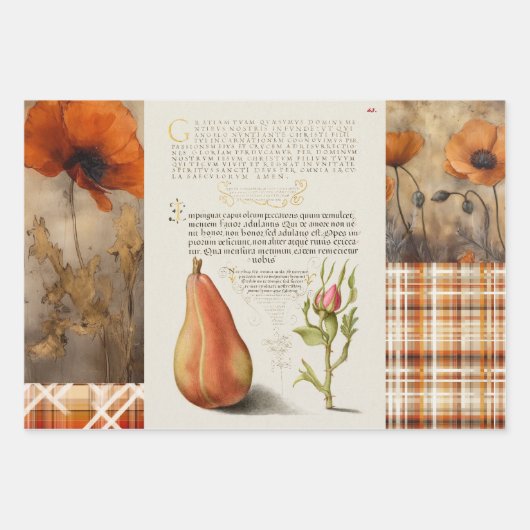 Papier cadeau Orange Poppies, Plaid et Pear Collag (Devant)