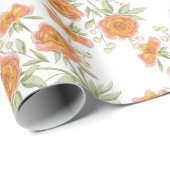 Papier Cadeau Orange Rose Wedding (Coin rond)