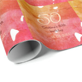 Papier Cadeau Orange rouge 50 anniversaire ajouter nom date p (Coin rond)