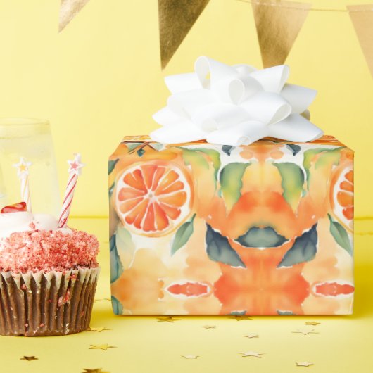 Papier Cadeau Orange Slices Aquarelle Frais Citrus Design (Fête d'anniversaire)