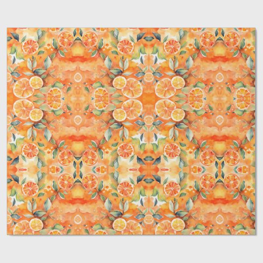 Papier Cadeau Orange Slices Aquarelle Frais Citrus Design (Plat)