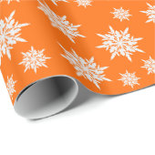 Papier cadeau Orange Snow Crystals Noël (Coin rond)