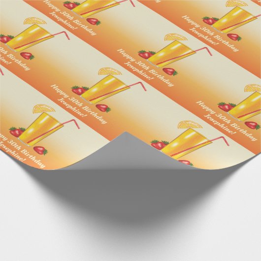 Papier Cadeau Orange Tropical Boisson Et Fraises Anniversaire (Coin)