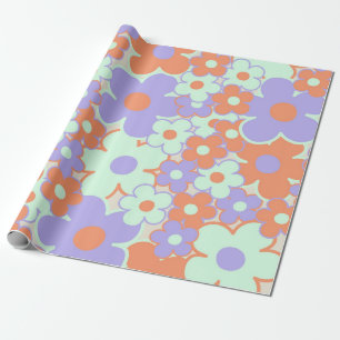 Papier Cadeau Orange violet bleu rétro Y2K les années 70 Fleur M