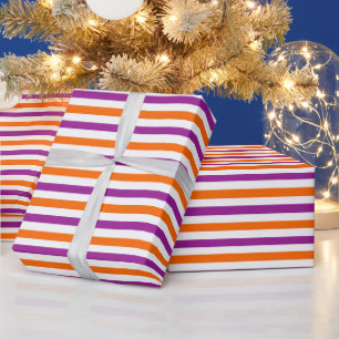 Papier Cadeau Orange, violet et blanc Vintage mince bandes
