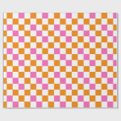 Papier Cadeau Orange White Pink Checkered Pattern Design  (Plat)