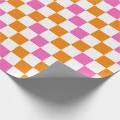 Papier Cadeau Orange White Pink Checkered Pattern Design  (Coin)