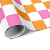 Papier Cadeau Orange White Pink Checkered Pattern Design  (Coin rond)