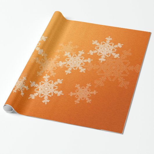 Papier Cadeau Orange White Snowflakes minimaliste Noël (Déroulé)