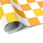 Papier Cadeau Orange White Yellow Checkered Pattern Design  (Coin rond)