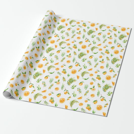 Papier Cadeau Oranges and Foliage Pattern (Déroulé)