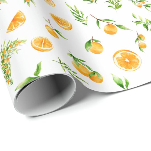 Papier Cadeau Oranges and Foliage Pattern (Coin rond)