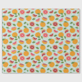 Papier Cadeau Oranges Citrus motif bleu clair (Plat)