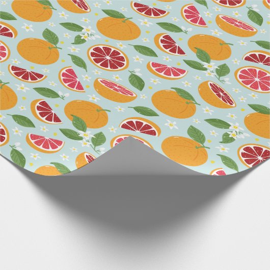 Papier Cadeau Oranges Citrus motif bleu clair (Coin)