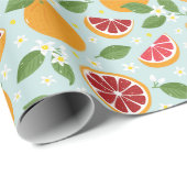 Papier Cadeau Oranges Citrus motif bleu clair (Coin rond)