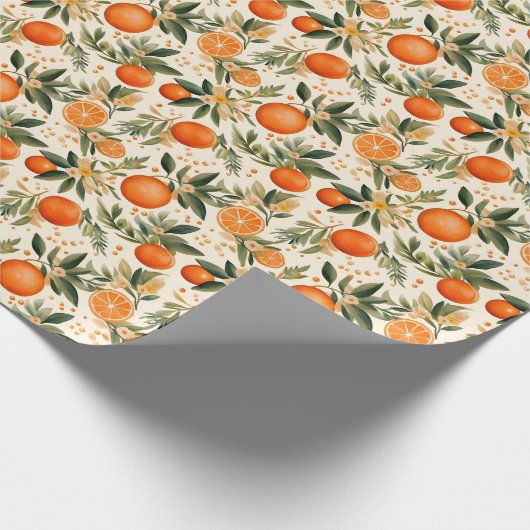 Papier Cadeau Oranges d'aquarelle et branches en fleurs Motif (Coin)