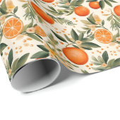 Papier Cadeau Oranges d'aquarelle et branches en fleurs Motif (Coin rond)