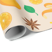 Papier Cadeau Oranges d'automne et bâtonnets de cannelle Automne (Coin rond)