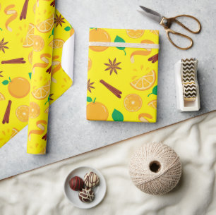 Papier Cadeau Oranges d'automne et Star Anise Automne Jaune sans