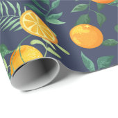 Papier Cadeau Oranges de fruits aux feuilles tropicaux et fleurs (Coin rond)