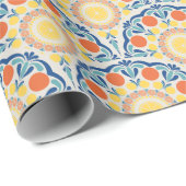 Papier Cadeau Oranges Et Citrons D'Été De La Mer Égée (Coin rond)