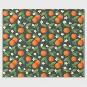 Papier Cadeau Oranges, Feuilles verts et fleurs blanches Motif (Plat)