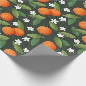 Papier Cadeau Oranges, Feuilles verts et fleurs blanches Motif (Coin)